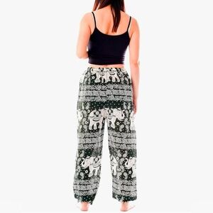 NEW Thailand Elephant Print Lounge Pants WOMEN S/ M Boho Thai Harem Travel Black
